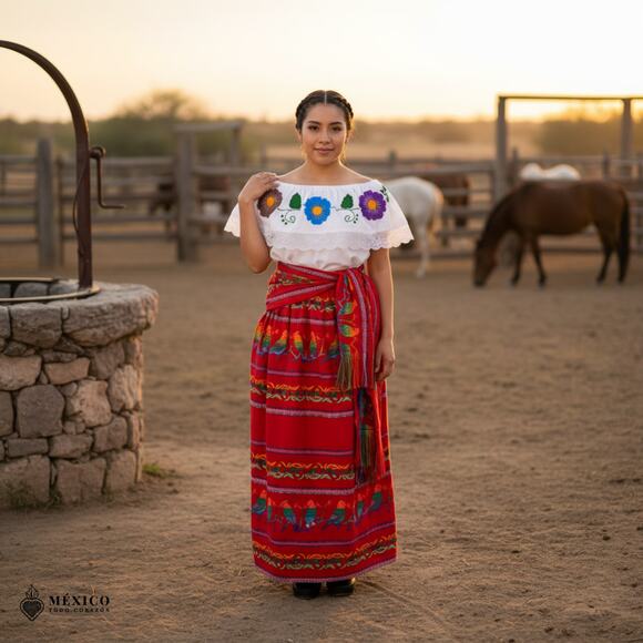 Traditional Mexican Floral Cambaya Dress Set – Handmade Three-Pieces - Picture 2 of 6